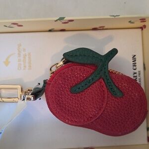 Red Tomato  Coin Purse with Green Leaf Accent